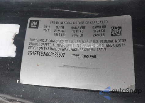 2012 Chevrolet Camaro 2Ss из США, поврежденный, VIN 2G1FT1EW0C9135597